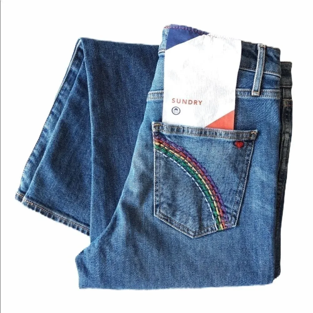 Sundry Rainbow Patch Relaxed Straight Leg Jeans